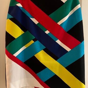 Carlisle Yellow and Blue Asymmetrical Mini Pencil Skirt